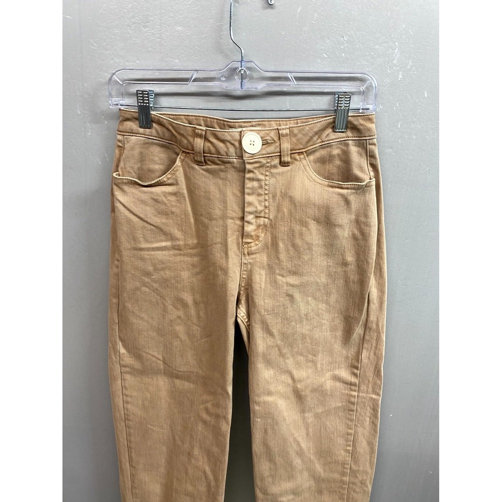 Molly Yeh Pants Womens 2 Brown Cotton Stretch Barrel Leg Flat Front Streetwear - Picture 10 of 12
